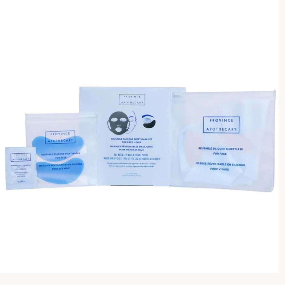 NIB Province Apothecary Reusable Silicone Sheet Mask Set For Face + Eyes